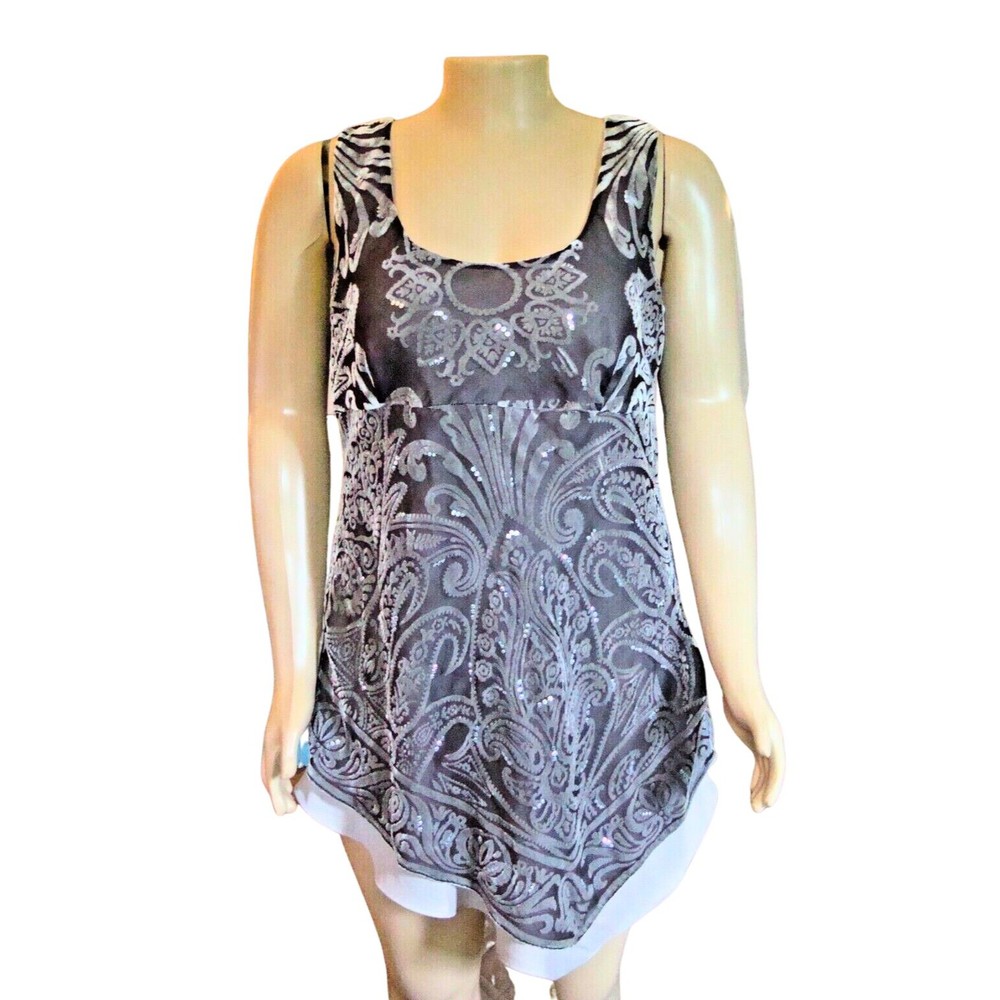 Lane Bryant Sleeveless Taupe Paisley Shark Bite Tunic Top Size 18 NWT
